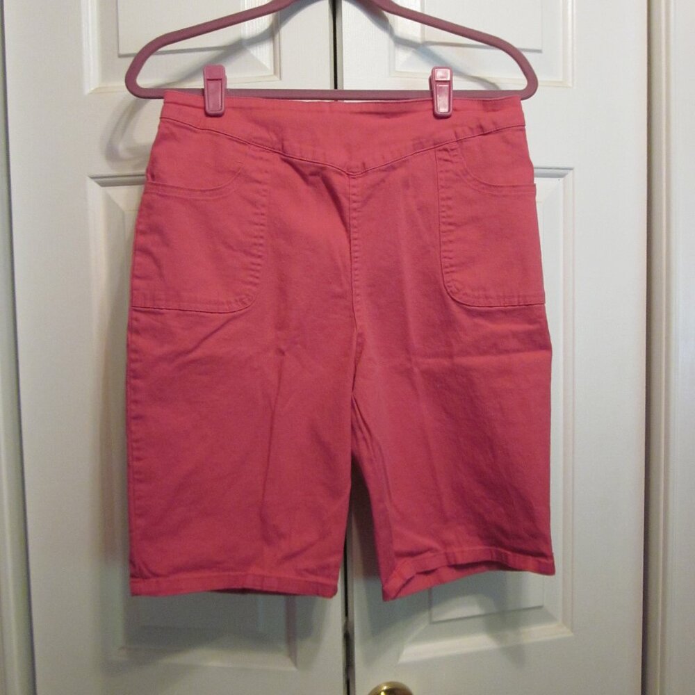 Denim & Co How Timeless Dk Pink Stretch Bermuda Shorts Sz M